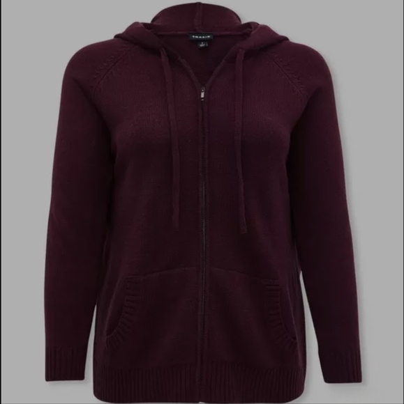 NWT Torrid Deep Burgundy Hooded Zip Front Sweater - Picture 1 of 11